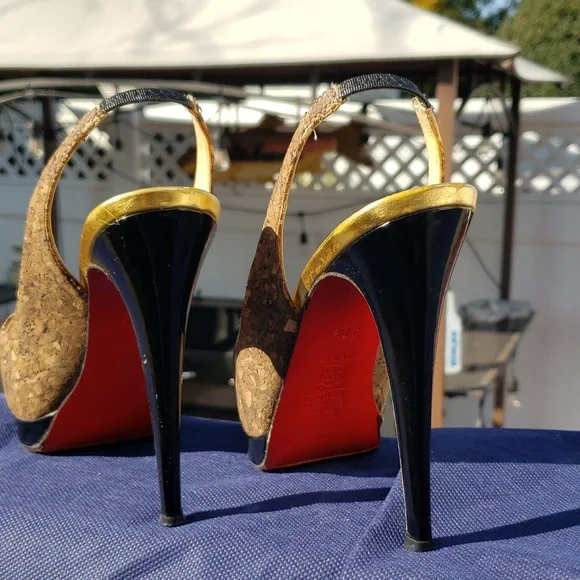 Authentic Christian Louboutin Cork Slingback sz 37 1/2 - Picture 2 of 9